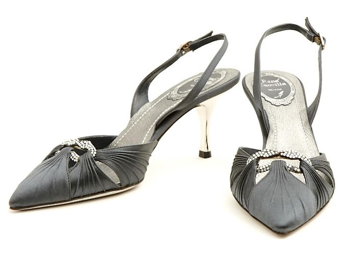 Rene Caovilla Tacchi EU37.5 Grigio Seta Slingback Scarpe US7 NIB Argento - vista 2