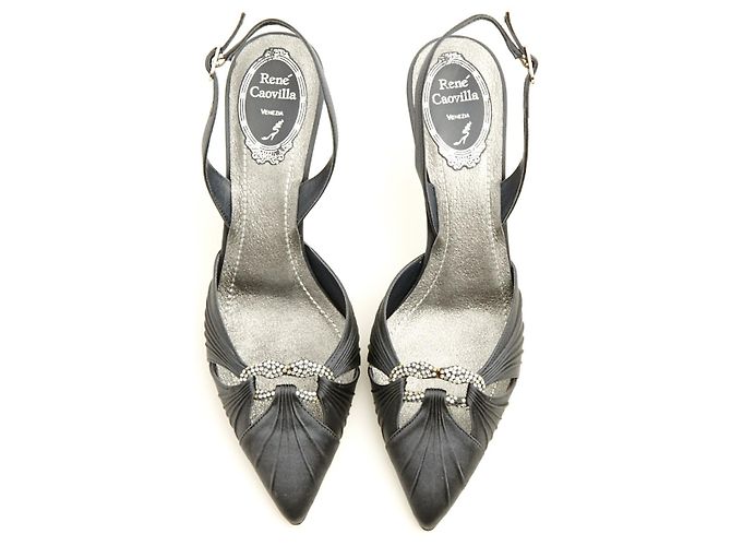 Rene Caovilla Tacchi EU37.5 Grigio Seta Slingback Scarpe US7 NIB Argento - vista 3