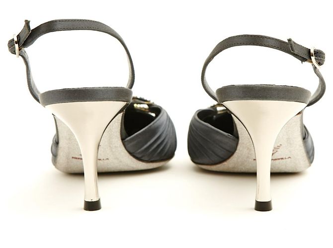 Rene Caovilla Tacchi EU37.5 Grigio Seta Slingback Scarpe US7 NIB Argento - vista 4