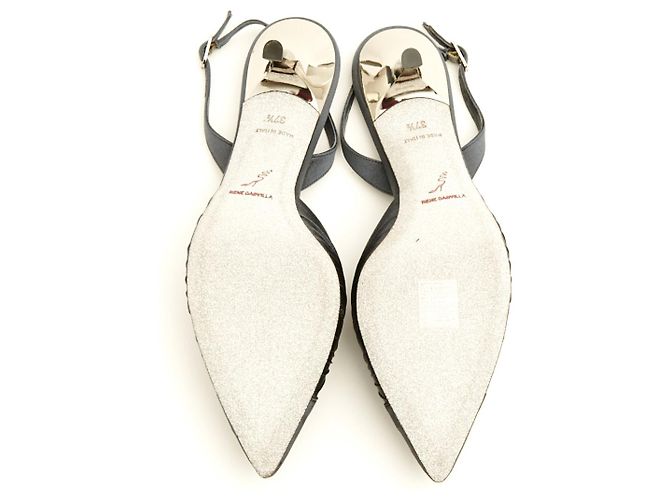 Rene Caovilla Tacchi EU37.5 Grigio Seta Slingback Scarpe US7 NIB Argento - vista 5