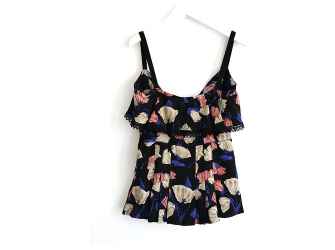 Top com acabamento em renda floral da Prada Resort 2008 Preto - vista 5