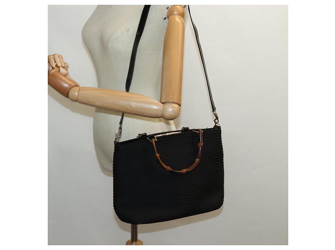 Borsa a mano in tela GUCCI Bamboo 2way Nero Oro 000 1998 0540 Auth ep5246 D'oro - vista 25