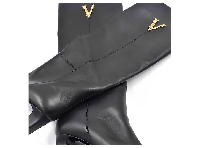 Botas altas de cuero negro Versace Virtus - vista 3