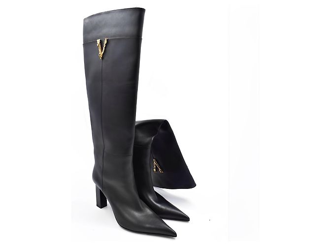 Botas altas de cuero negro Versace Virtus - vista 4