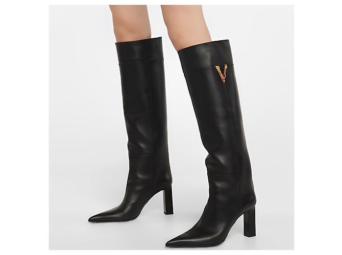 Botas altas de cuero negro Versace Virtus - vista 6