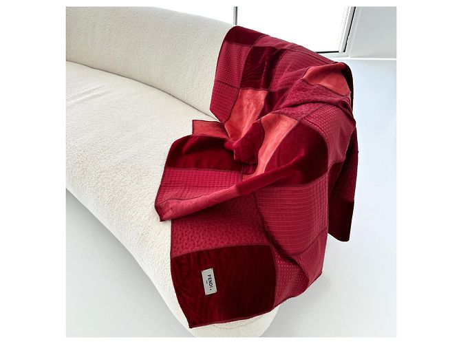 Coperta patchwork Fendi rosso scamosciata in seta e lana Bordò - vista 2