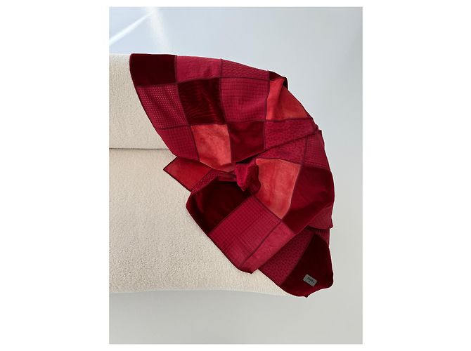 Coperta patchwork Fendi rosso scamosciata in seta e lana Bordò - vista 4