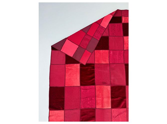 Coperta patchwork Fendi rosso scamosciata in seta e lana Bordò - vista 5