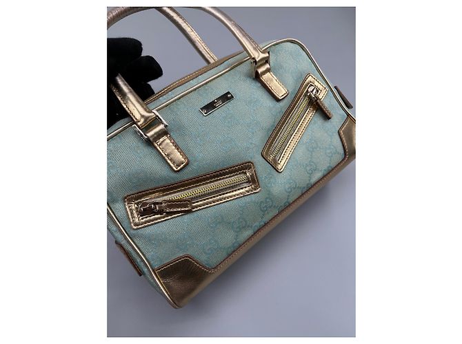 Borsa a mano Gucci Bowling Turchese in cotone - vista 10