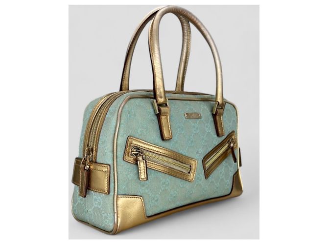 Borsa a mano Gucci Bowling Turchese in cotone - vista 2