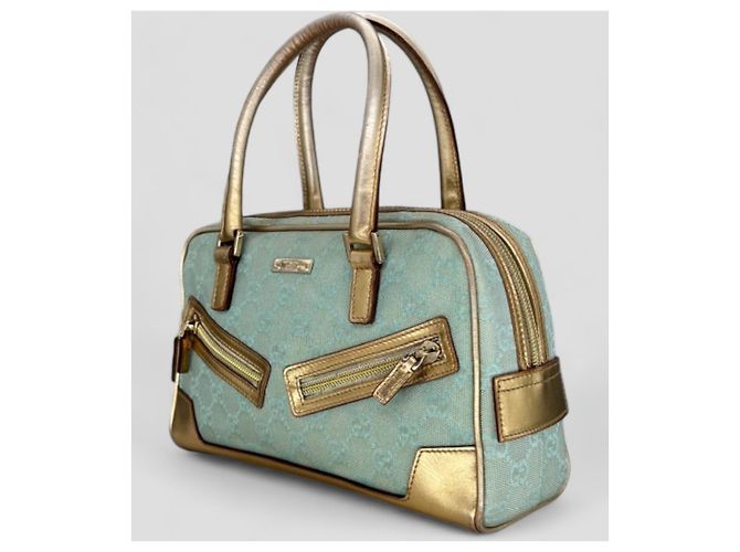 Borsa a mano Gucci Bowling Turchese in cotone - vista 4