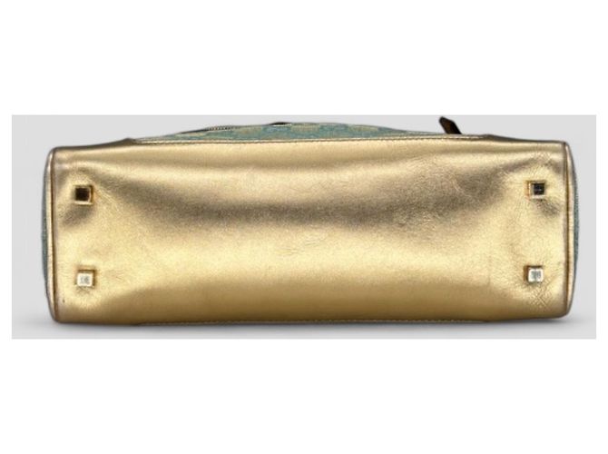 Borsa a mano Gucci Bowling Turchese in cotone - vista 6
