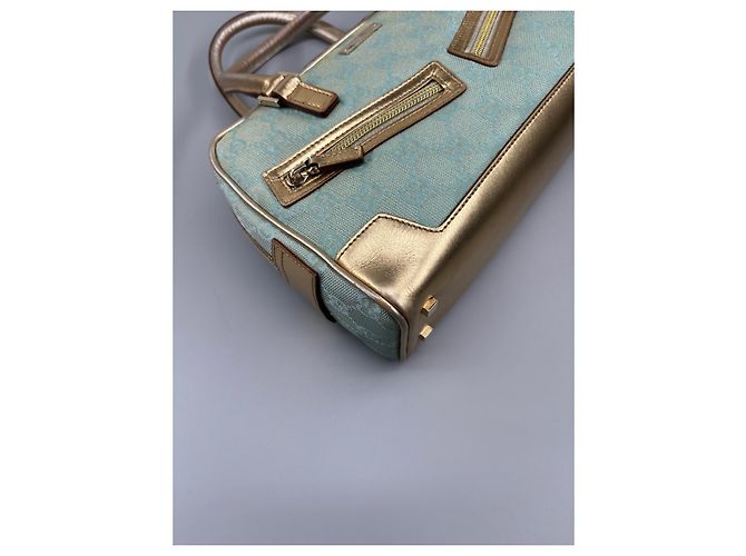 Borsa a mano Gucci Bowling Turchese in cotone - vista 8