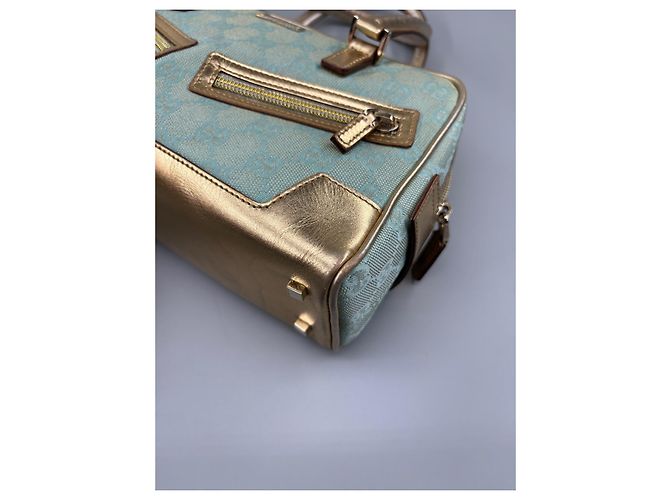 Borsa a mano Gucci Bowling Turchese in cotone - vista 9