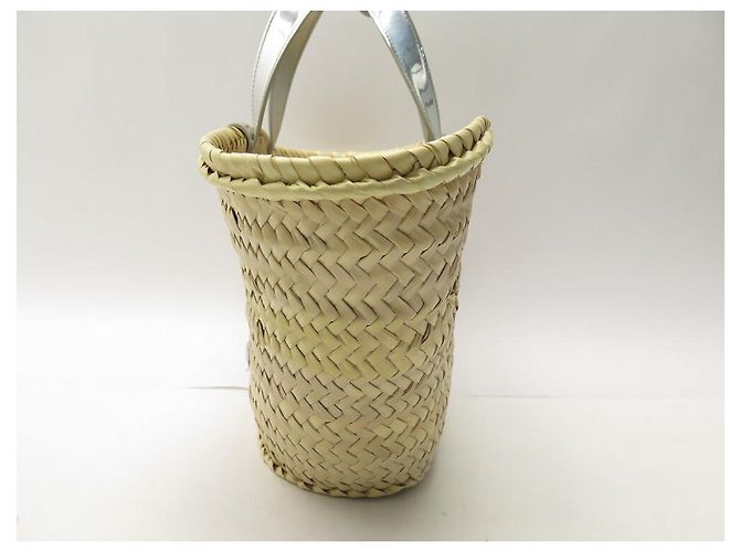 Céline NUOVO BORSO A MANO CELINE 113832 CABAS PANIER PM TRIOMPHE RAPHIA ARGENTO - vista 3