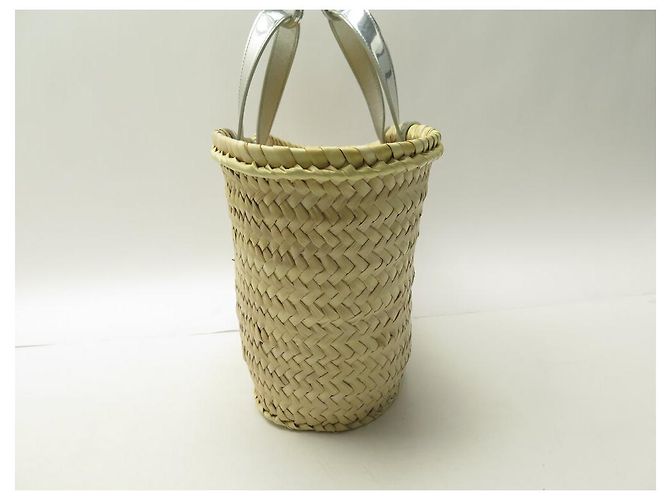 Céline NUOVO BORSO A MANO CELINE 113832 CABAS PANIER PM TRIOMPHE RAPHIA ARGENTO - vista 4