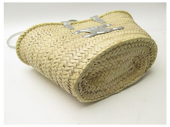 Céline NUOVO BORSO A MANO CELINE 113832 CABAS PANIER PM TRIOMPHE RAPHIA ARGENTO - vista 5