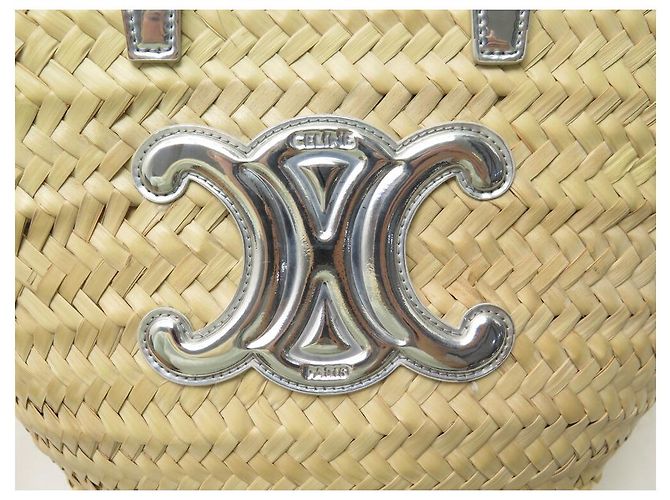 Céline NUOVO BORSO A MANO CELINE 113832 CABAS PANIER PM TRIOMPHE RAPHIA ARGENTO - vista 6