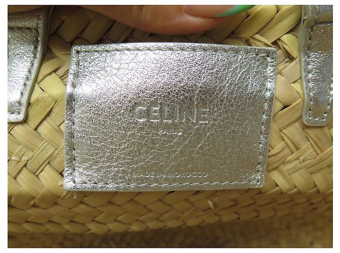 Céline NUOVO BORSO A MANO CELINE 113832 CABAS PANIER PM TRIOMPHE RAPHIA ARGENTO - vista 9