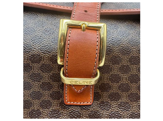 Luggage Céline Celine Große Macadam Canvas Leder Reisetasche Boston Braun - Ansicht 17