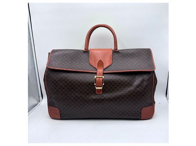 Luggage Céline Celine Große Macadam Canvas Leder Reisetasche Boston Braun - Ansicht 2