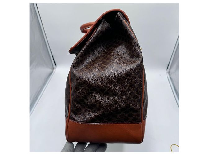 Luggage Céline Celine Große Macadam Canvas Leder Reisetasche Boston Braun - Ansicht 4