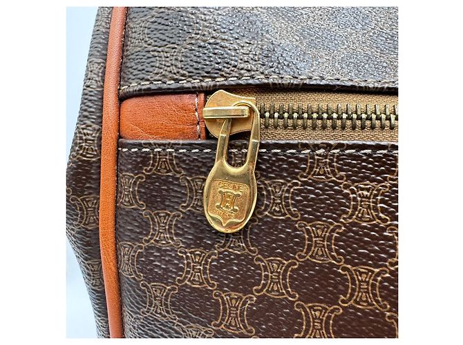 Luggage Céline Celine Große Macadam Canvas Leder Reisetasche Boston Braun - Ansicht 9