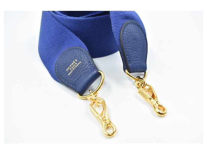 Tracolla Hermès blu in pelle con finiture dorate - vista 2