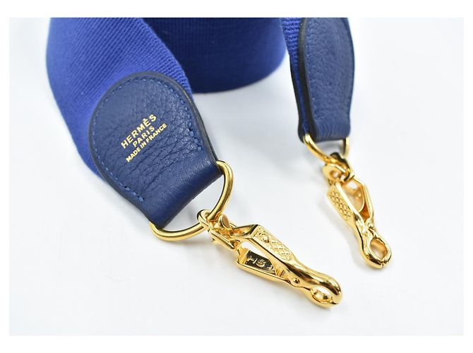 Tracolla Hermès blu in pelle con finiture dorate - vista 3