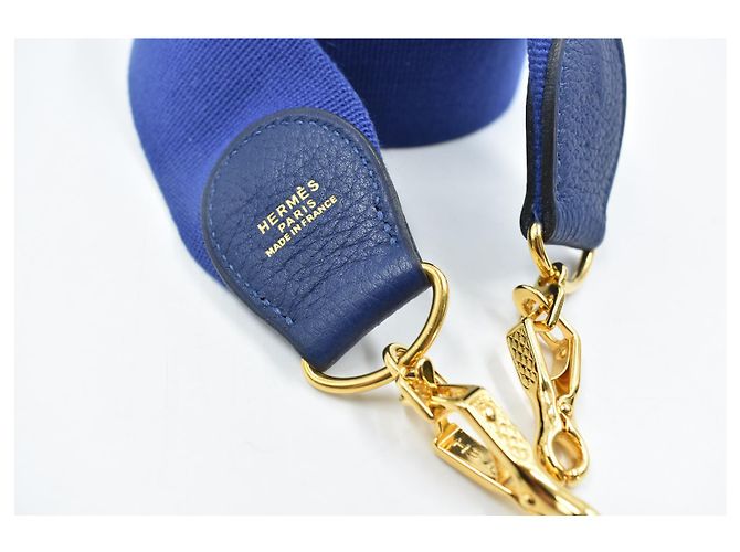 Tracolla Hermès blu in pelle con finiture dorate - vista 4