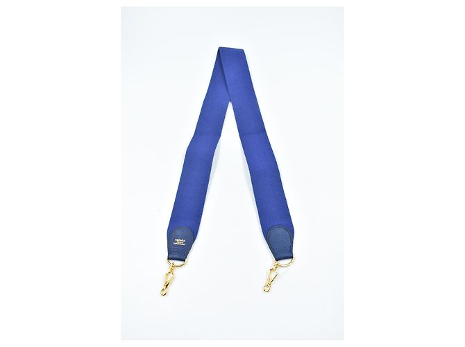 Tracolla Hermès blu in pelle con finiture dorate - vista 5
