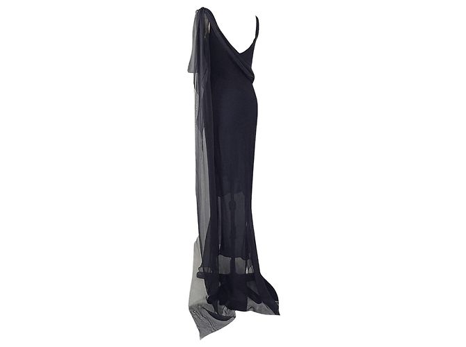 Cambon Vestido drapeado de chiffon de seda negra de Chanel - 2002 Karl Lagerfeld / Colección Crucero Negro - vista 7