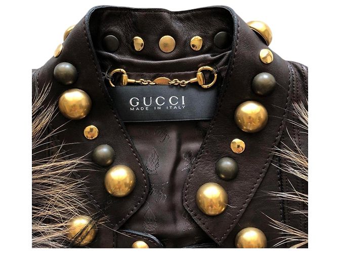 Gucci x Tom Ford Brown Leather Stud Crop Jacket - view 3