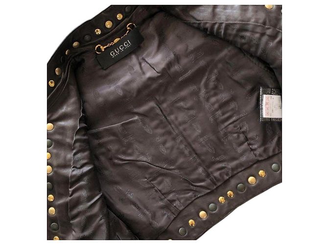 Gucci x Tom Ford Brown Leather Stud Crop Jacket - view 4
