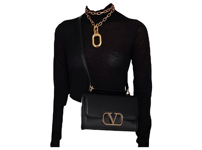 Borsa a tracolla Valentino Garavani Vlogo pelle nera Nero - vista 9