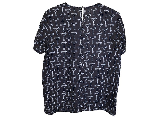T-shirt stampata Max Mara Golf Key in seta blu navy - vista 3