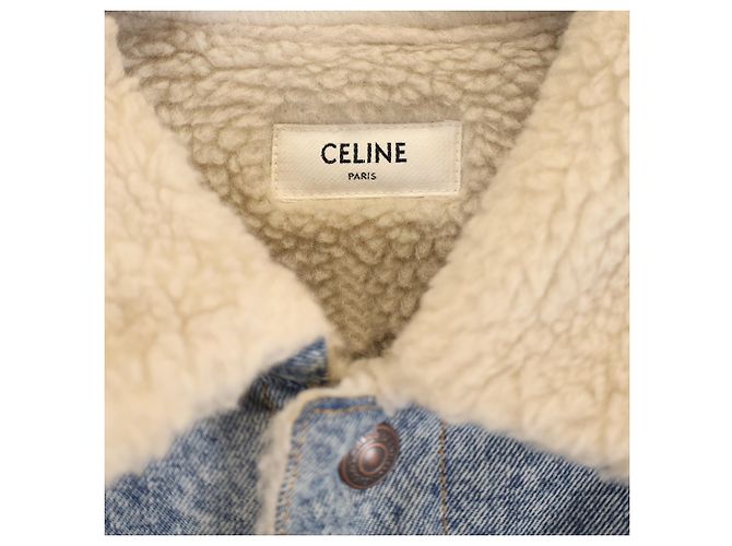 Céline Celine Oversized Shearling-Lined Bleached Denim Jacket in Light Blue Cotton - view 2