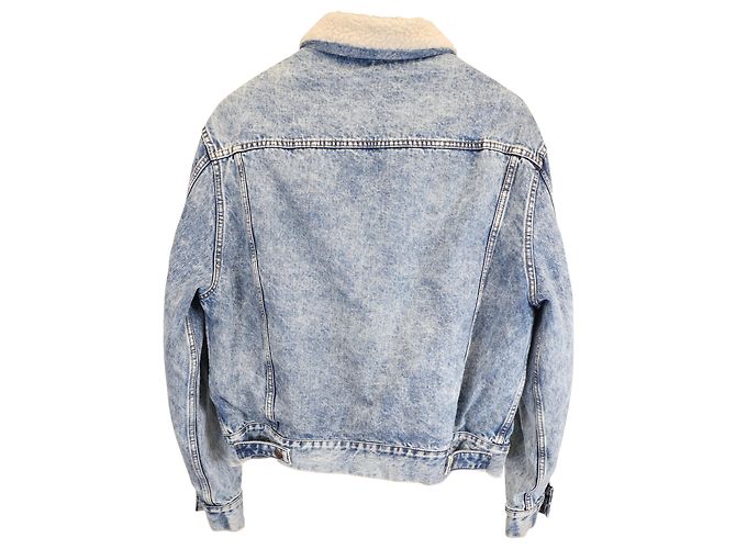 Céline Celine Oversized Shearling-Lined Bleached Denim Jacket in Light Blue Cotton - view 3