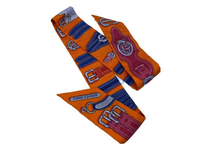 Foulard Twilly Hermès in blu, arancione e rosso - vista 2