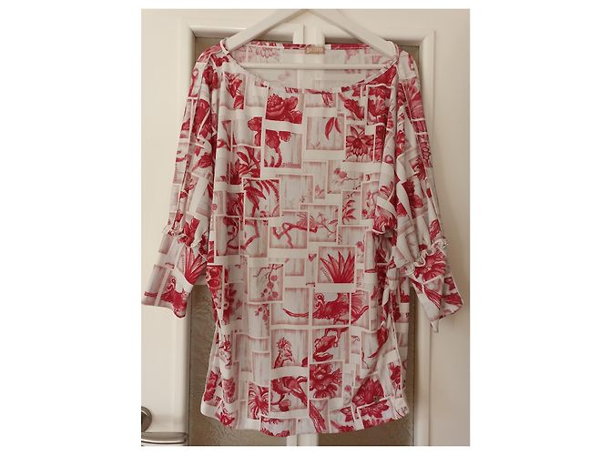 John Galliano Bluse Weiß mit Rotem Vogel und Blumen Print Mehrfarben - Ansicht 2