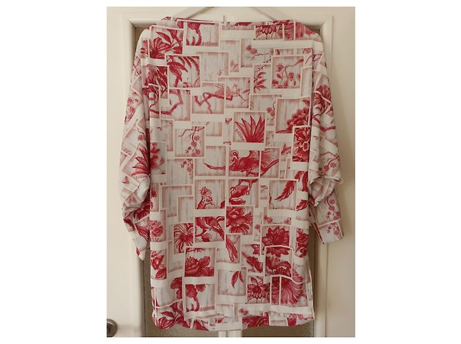 John Galliano Bluse Weiß mit Rotem Vogel und Blumen Print Mehrfarben - Ansicht 7