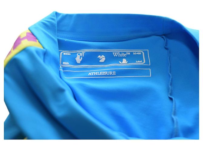 Leggings Off White Athleisure azules con raya logo lime - vista 3