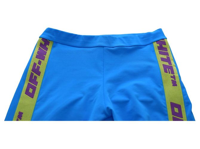 Leggings Off White Athleisure azules con raya logo lime - vista 6