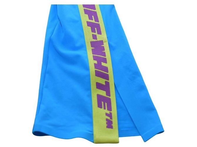Leggings Off White Athleisure azules con raya logo lime - vista 7