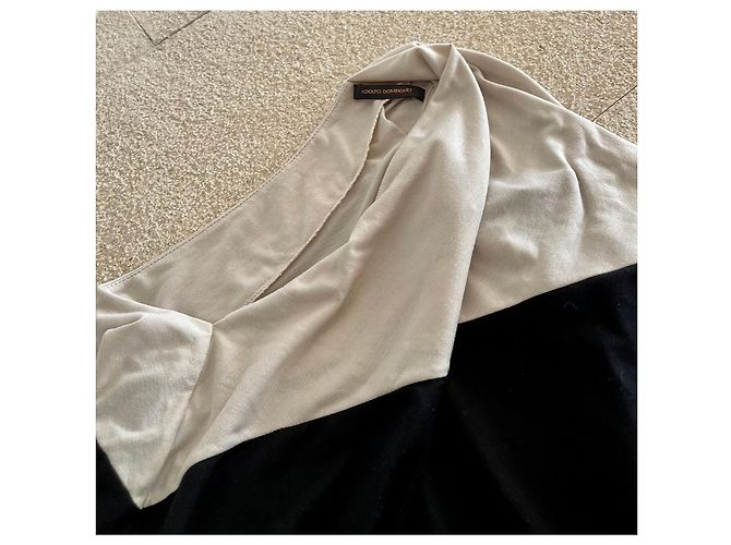 Asymmetrisches bicolor Mini-Kleid oder Tunika T36-38 Adolfo Dominguez Schwarz Beige - Ansicht 7