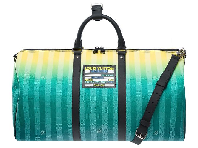 Borsa LOUIS VUITTON Keepall in Tela Turchese - 102090 - vista 2