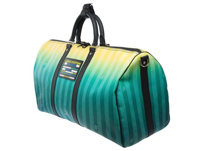 Borsa LOUIS VUITTON Keepall in Tela Turchese - 102090 - vista 4