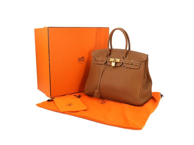 Hermès Borsa Hermes Birkin 35 in pelle Togo marrone - vista 9