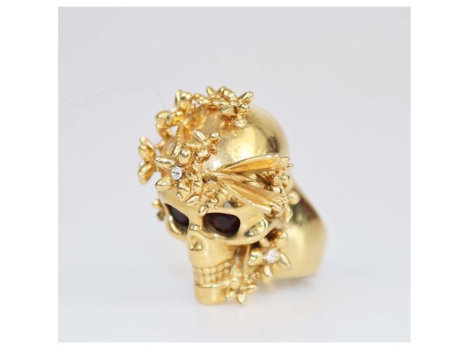 Anel de caveira em tom dourado com borboleta e flor Alexander McQueen Tamanho 56 - view 2
