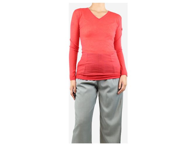 Moncler Pull léger rouge en V - taille M - vue 3